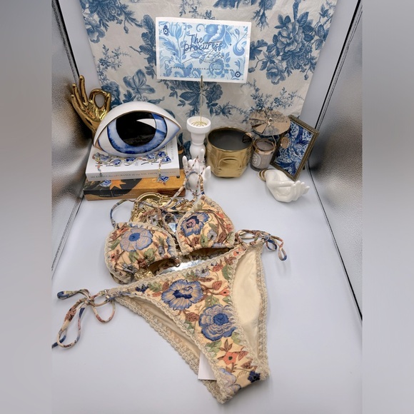 🆕 ZIMMERMANN 🧿 NWT Junie Crochet Edge Floral Print Bikini Sz 3 US 8 / 10 - Picture 2 of 13